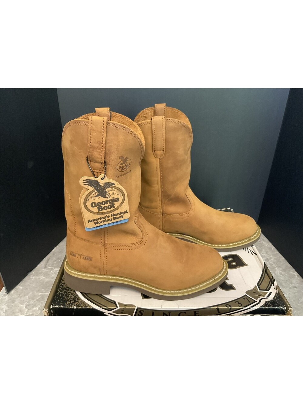 New! Mens Georgia Boots Carbo-Tec Wellington Leather Pull On Work Boots. SZ 9.5D